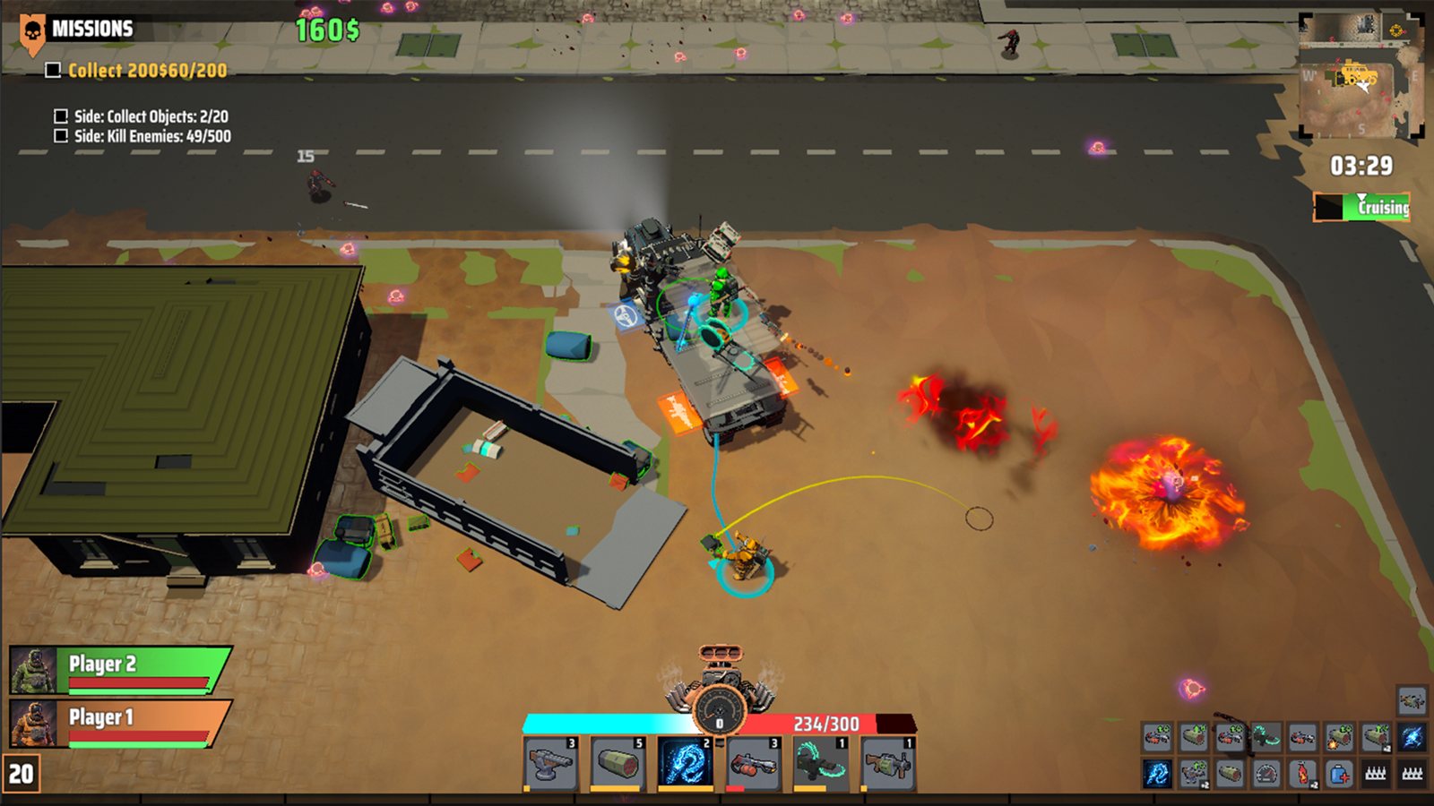 A firefight next to the Big Rig: explosions, tracer fire and a looted dumpster