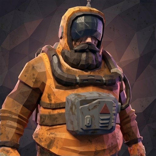 Bearded survivor in an orange hazmat suit